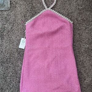 Elegant Pink Dress with Pearl Accents